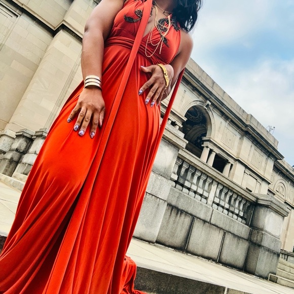 Burnt Orange Jersey Gown - Picture 4 of 5